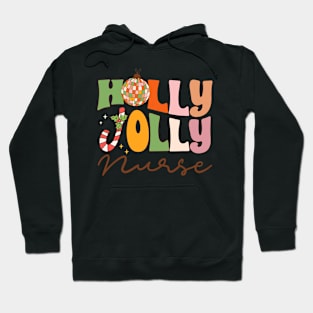 Groovy Retro Holly Xmas Jolly Nurse Christmas Vibes Hoodie